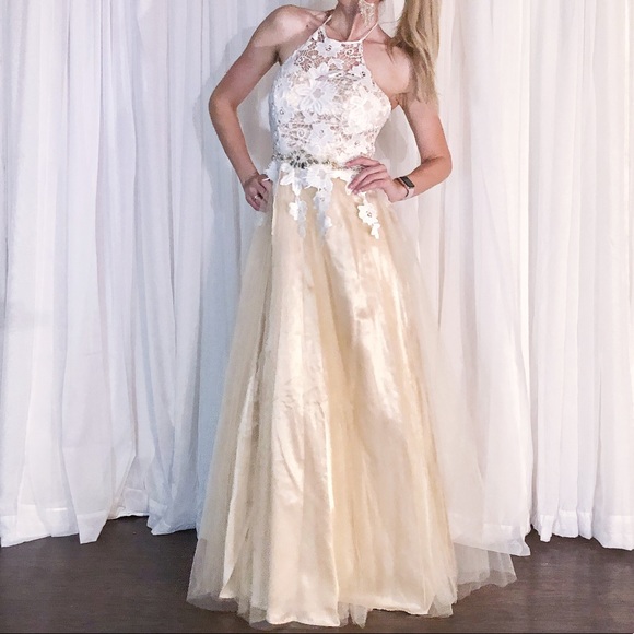 Lace Over Nude Align Evening Gown Wedding Dress - Picture 5 of 8